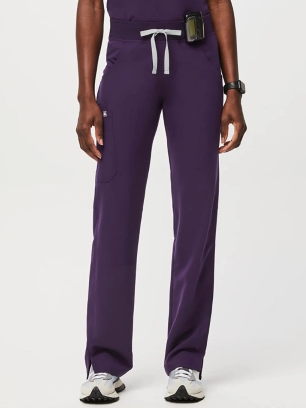 Figs Straight Leg Scrub Pants in Deep Purple with Gray Drawstring